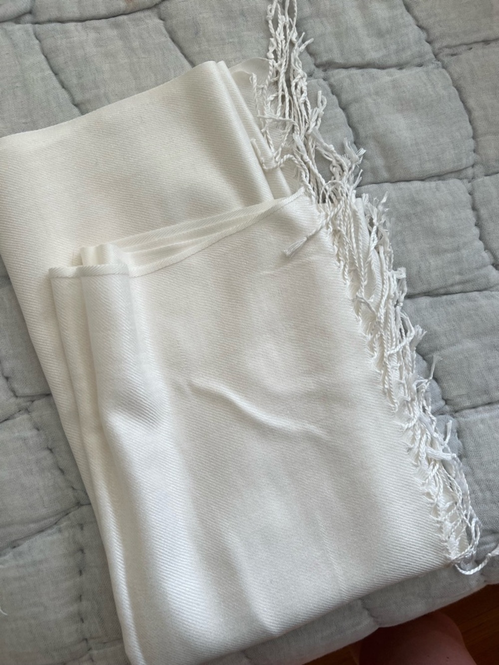 Classic White Fringe-Trim Wrap/Scarf